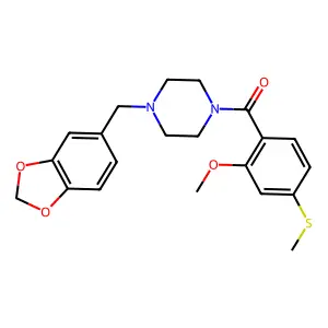 [4-(1,3-benzodioxol-5-ylmethyl)piperazin-1-yl]-(2-methoxy-4-methylsulfanylphenyl)methanone structure
