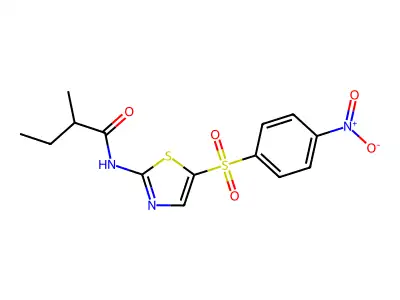 2-methyl-N-[5-(4-nitrophenyl)sulfonyl-1,3-thiazol-2-yl]butanamide structure