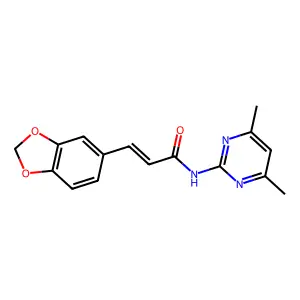 (E)-3-(1,3-benzodioxol-5-yl)-N-(4,6-dimethylpyrimidin-2-yl)prop-2-enamide structure