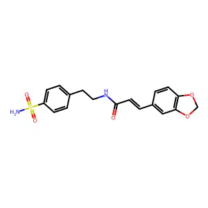 (2E)-3-(1,3-benzodioxol-5-yl)-N-[2-(4-sulfamoylphenyl)ethyl]prop-2-enamide structure