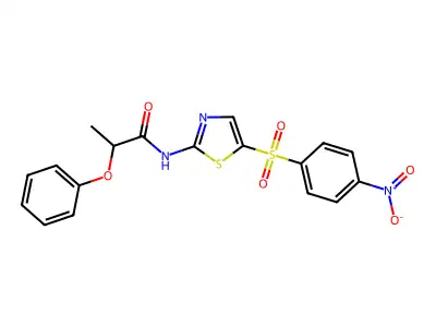 N-{5-[(4-nitrophenyl)sulfonyl]-1,3-thiazol-2-yl}-2-phenoxypropanamide structure