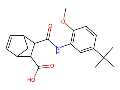 3-[(5-tert-butyl-2-methoxyphenyl)carbamoyl]bicyclo[2.2.1]hept-5-ene-2-carboxylic acid structure