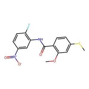 N-(2-fluoro-5-nitrophenyl)-2-methoxy-4-methylsulfanylbenzamide structure