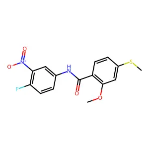 N-(4-fluoro-3-nitrophenyl)-2-methoxy-4-(methylsulfanyl)benzamide structure