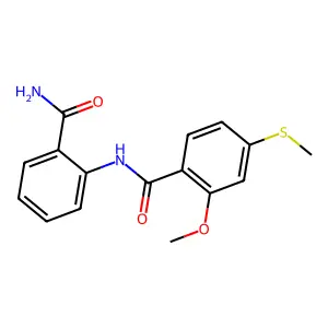 N-(2-carbamoylphenyl)-2-methoxy-4-(methylsulfanyl)benzamide structure