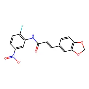 (E)-3-(1,3-benzodioxol-5-yl)-N-(2-fluoro-5-nitrophenyl)prop-2-enamide structure