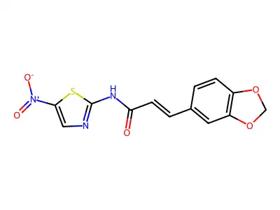 (E)-3-(1,3-benzodioxol-5-yl)-N-(5-nitro-1,3-thiazol-2-yl)prop-2-enamide structure