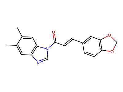 (E)-3-(1,3-benzodioxol-5-yl)-1-(5,6-dimethylbenzimidazol-1-yl)prop-2-en-1-one structure