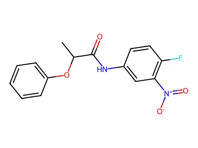 N-(4-fluoro-3-nitrophenyl)-2-phenoxypropanamide structure