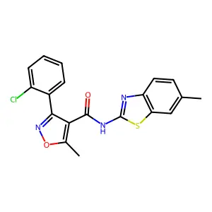 3-(2-chlorophenyl)-5-methyl-N-(6-methyl-1,3-benzothiazol-2-yl)-4-isoxazolecarboxamide structure