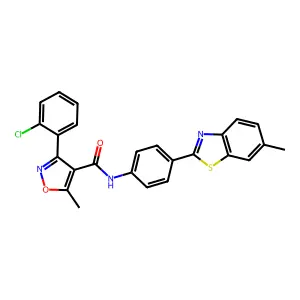 3-(2-chlorophenyl)-5-methyl-N-[4-(6-methyl-1,3-benzothiazol-2-yl)phenyl]-1,2-oxazole-4-carboxamide structure