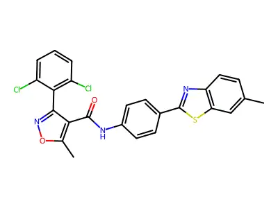 3-(2,6-dichlorophenyl)-5-methyl-N-[4-(6-methyl-1,3-benzothiazol-2-yl)phenyl]-1,2-oxazole-4-carboxamide structure