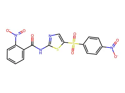 2-nitro-N-(5-((4-nitrophenyl)sulfonyl)thiazol-2-yl)benzamide structure