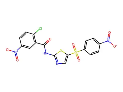 2-chloro-5-nitro-N-[5-(4-nitrophenyl)sulfonyl-1,3-thiazol-2-yl]benzamide structure