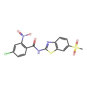 4-chloro-N-(6-methylsulfonyl-1,3-benzothiazol-2-yl)-2-nitrobenzamide structure