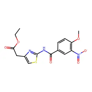 Ethyl 2-[2-[(4-methoxy-3-nitrobenzoyl)amino]-1,3-thiazol-4-yl]acetate structure