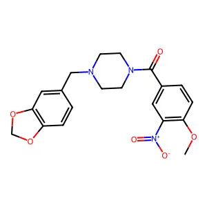 [4-(1,3-benzodioxol-5-ylmethyl)piperazin-1-yl]-(4-methoxy-3-nitrophenyl)methanone structure