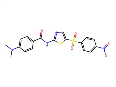 4-(dimethylamino)-N-(5-((4-nitrophenyl)sulfonyl)thiazol-2-yl)benzamide structure