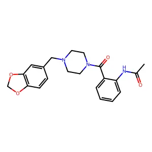 N-[2-(4-Benzo[1,3]dioxol-5-ylmethyl-piperazine-1-carbonyl)-phenyl]-acetamide structure