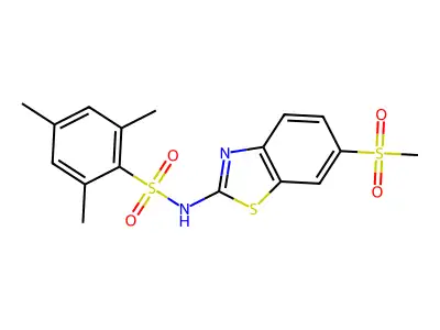 2,4,6-trimethyl-N-[6-(methylsulfonyl)-1,3-benzothiazol-2-yl]benzenesulfonamide structure