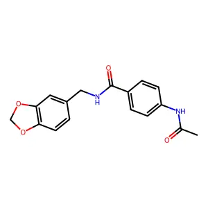 4-acetamido-N-(1,3-benzodioxol-5-ylmethyl)benzamide structure