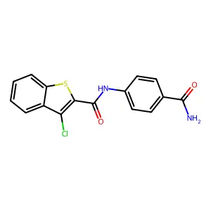 N-(4-carbamoylphenyl)-3-chloro-1-benzothiophene-2-carboxamide structure