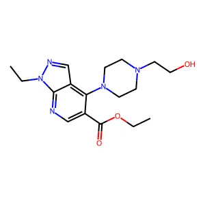 ethyl 1-ethyl-4-[4-(2-hydroxyethyl)piperazin-1-yl]pyrazolo[3,4-b]pyridine-5-carboxylate structure