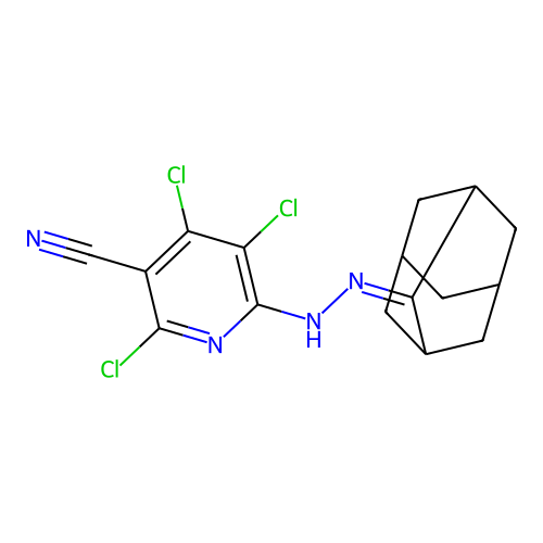 Pyridine-3-carbonitrile, 6-(2-adamantylidenhydrazino)-2,4,5-trichloro- structure