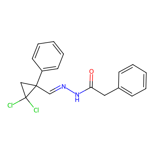 N'-[(E)-(2,2-dichloro-1-phenylcyclopropyl)methylidene]-2-phenylacetohydrazide structure