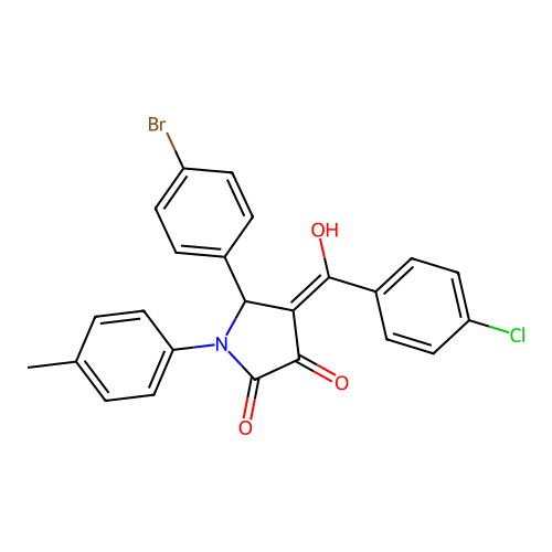 (4E)-5-(4-bromophenyl)-4-[(4-chlorophenyl)(hydroxy)methylidene]-1-(4-methylphenyl)pyrrolidine-2,3-dione structure