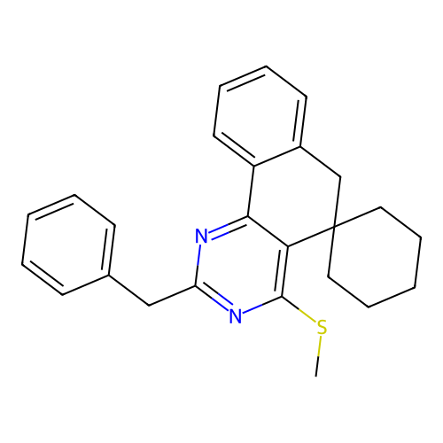 2-benzyl-4-(methylthio)-6H-spiro[benzo[h]quinazoline-5,1'-cyclohexane] structure