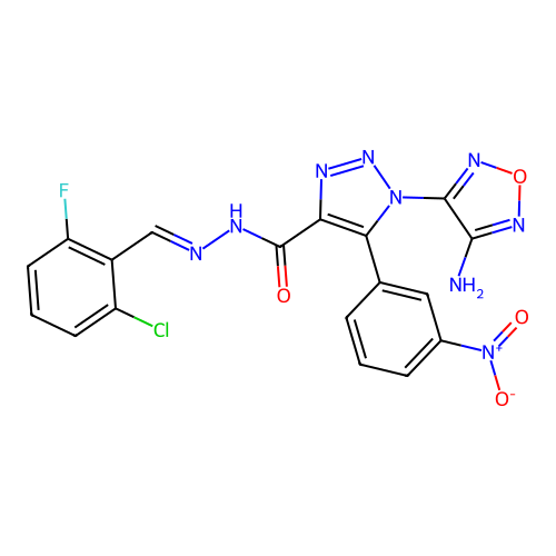 C18H11ClFN9O4 structure