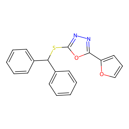 2-Benzhydrylsulfanyl-5-furan-2-yl-[1,3,4]oxadiazole structure