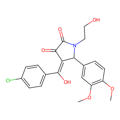 (4E)-4-[(4-chlorophenyl)(hydroxy)methylidene]-5-(3,4-dimethoxyphenyl)-1-(2-hydroxyethyl)pyrrolidine-2,3-dione structure