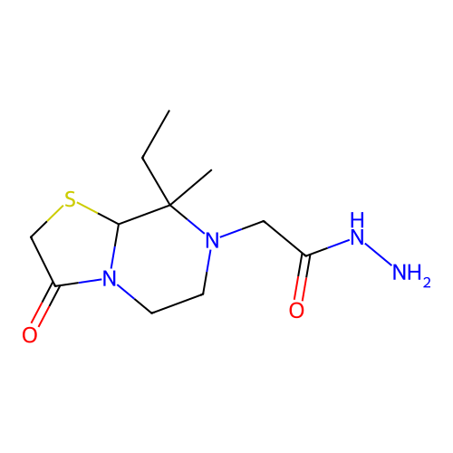 2-(8-ethyl-8-methyl-3-oxohexahydro-7H-[1,3]thiazolo[3,2-a]pyrazin-7-yl)acetohydrazide structure