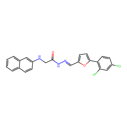 N-[[5-(2,4-dichlorophenyl)-2-furyl]methylideneamino]-2-(naphthalen-2-ylamino)acetamide structure