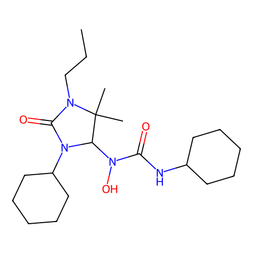 3-cyclohexyl-1-(3-cyclohexyl-5,5-dimethyl-2-oxo-1-propylimidazolidin-4-yl)-1-hydroxyurea structure