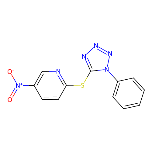 5-nitro-2-[(1-phenyl-1H-tetrazol-5-yl)sulfanyl]pyridine structure