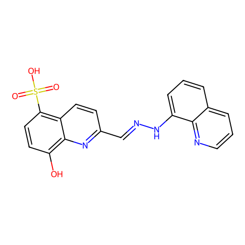 8-Hydroxy-2-[(quinolin-8-ylhydrazinylidene)methyl]quinoline-5-sulfonic acid structure