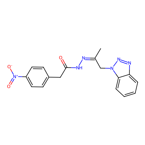 N-[(Z)-1-(benzotriazol-1-yl)propan-2-ylideneamino]-2-(4-nitrophenyl)acetamide structure