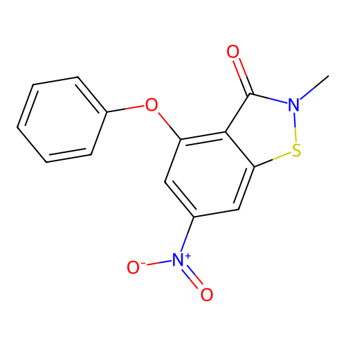 2-methyl-6-nitro-4-phenoxy-1,2-benzothiazol-3(2H)-one structure