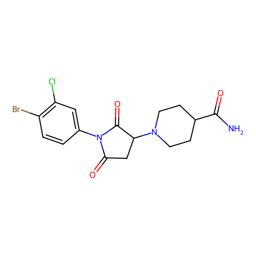 1-[1-(4-Bromo-3-chlorophenyl)-2,5-dioxopyrrolidin-3-yl]piperidine-4-carboxamide structure