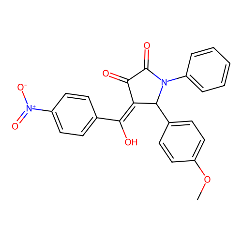 4-[hydroxy-(4-nitrophenyl)methylidene]-5-(4-methoxyphenyl)-1-phenyl-pyrrolidine-2,3-dione structure