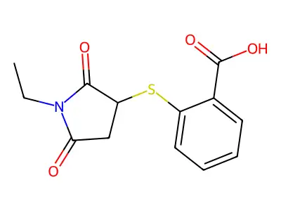 2-[(1-Ethyl-2,5-dioxopyrrolidin-3-YL)thio]benzoic acid structure