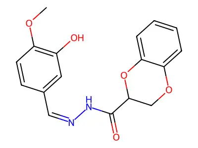 N-[(Z)-(3-hydroxy-4-methoxyphenyl)methylideneamino]-2,3-dihydro-1,4-benzodioxine-3-carboxamide structure