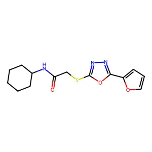 N-cyclohexyl-2-{[5-(furan-2-yl)-1,3,4-oxadiazol-2-yl]sulfanyl}acetamide structure