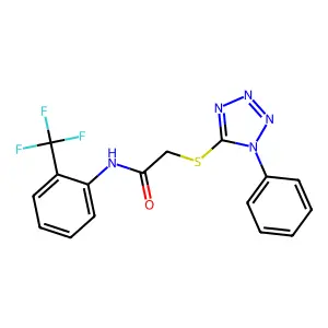 2-[(1-phenyl-1H-tetrazol-5-yl)sulfanyl]-N-[2-(trifluoromethyl)phenyl]acetamide structure