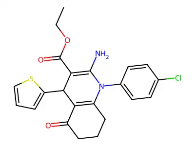 ethyl 2-amino-1-(4-chlorophenyl)-5-oxo-4-(2-thienyl)-1,4,5,6,7,8-hexahydro-3-quinolinecarboxylate structure