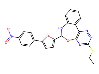 3-ethylsulfanyl-6-[5-(4-nitrophenyl)furan-2-yl]-6,7-dihydro-[1,2,4]triazino[5,6-d][3,1]benzoxazepine structure