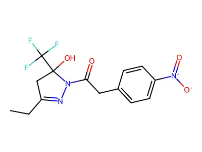 1-[3-ethyl-5-hydroxy-5-(trifluoromethyl)-4H-pyrazol-1-yl]-2-(4-nitrophenyl)ethanone structure